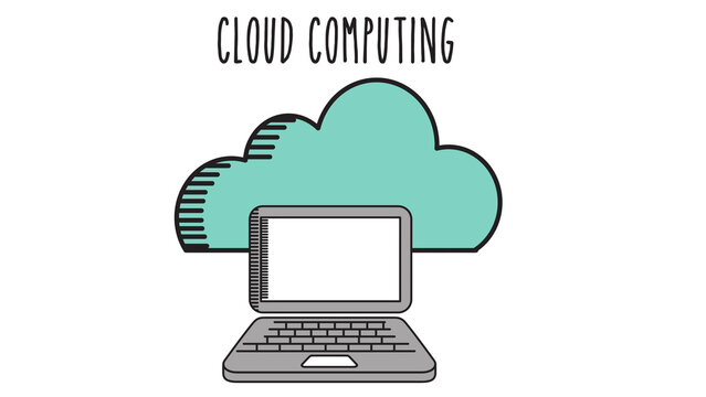 Cloud computing concept illustration with laptop and cloud