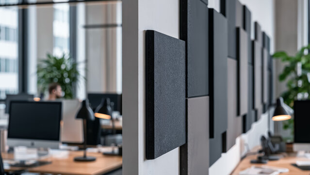 Acoustic wall panels in modern open office interior