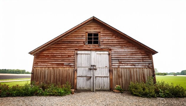 rustic weathered shed against a bright white backdrop