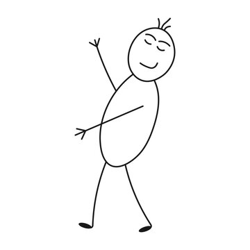 Satisfied hand drawn stick figure proudly showing something with confident gesture in playful doodle style