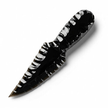 Handcrafted Obsidian Stone Dagger Isolated on White