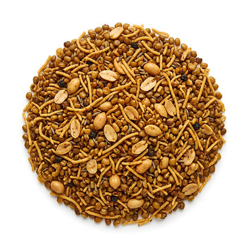 Authentic Dalmoth Namkeen Isolated on White Background, Spicy Indian Snack