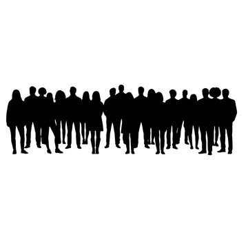 Silhouette group of people standing together isolated on transparent background, Vector