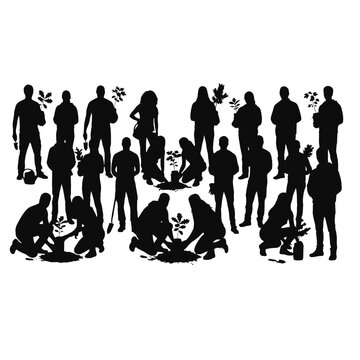 Silhouettes of people sitting and standing in a relaxed group isolated on transparent background, Vector