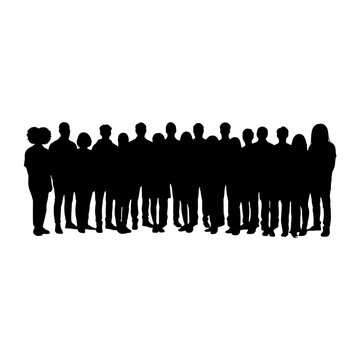 Silhouette group of people standing together in a line isolated on transparent background, Vector