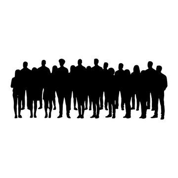 Group of diverse silhouettes standing together isolated on transparent background, Vector
