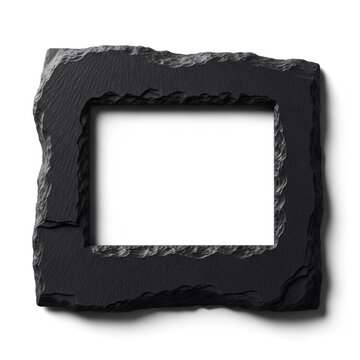 Dark Stone Frame with Rough Edges on White Background