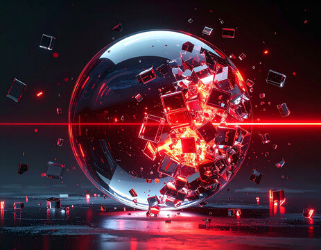 Conceptual visualization of data breach and containment failure with glowing red energy