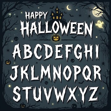 Halloween alphabet set, spooky horror font with jagged letters, vector illustration