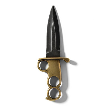 Tactical trench knife with brass knuckle handle and dark blade