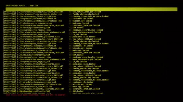 Amber CRT Ransomware File Encryption Path Lock Loop Motion Graphic