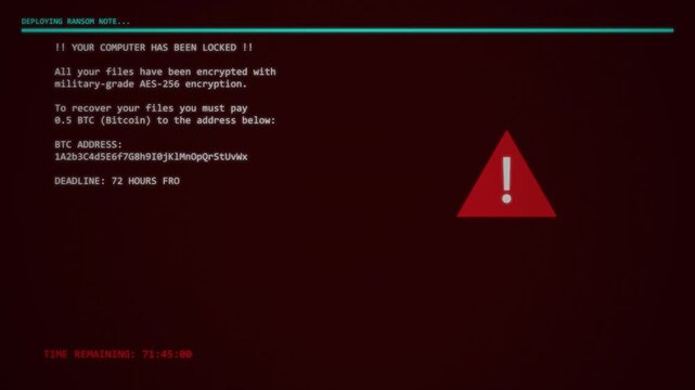 Cyan White CRT Ransomware Note Typewriter Reveal Demand Message Loop Motion Graphic