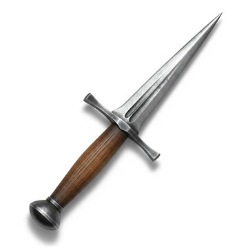 Medieval Steel Dagger with Wooden Handle isolated on White