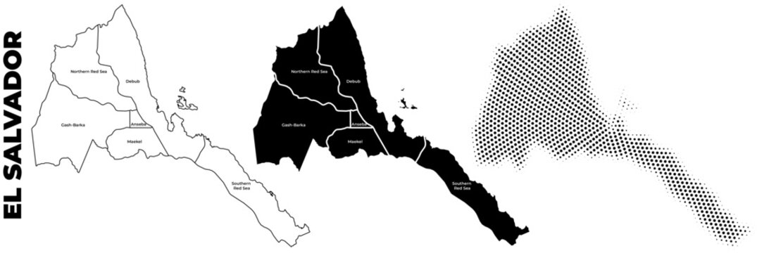 Eritrea country maps showing regions outline silhouette halftone pattern