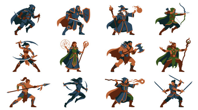 Diverse fantasy character class sprite collection