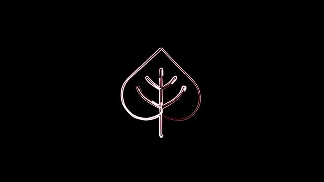 Glowing neon line Leaf icon isolated on black ,white background. Leaves sign. Fresh natural product symbol. 4K Video motion graphic animation