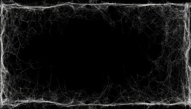 Halloween Spooky Cobweb Border Frame on Black Background.