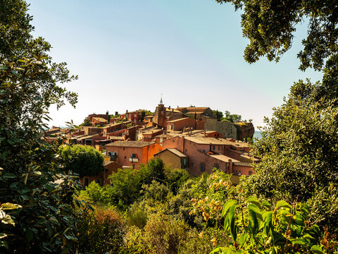 A panoramic view of the charming village of Roussillon, the land of red ochre, in France