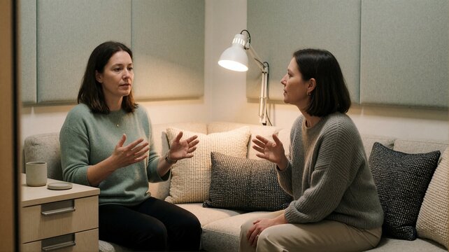 Therapist and Client Consultation Session in Soundproofed Office
