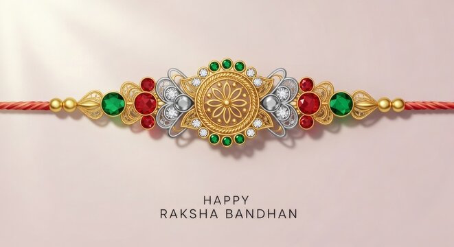 Elegant Rakhi Bracelet on White Background &ndash; Happy Raksha Bandhan Festival Greeting Design