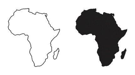 African continent map silhouette and outline icons set isolated on white background symbol of Africa geography and travel © Rishi