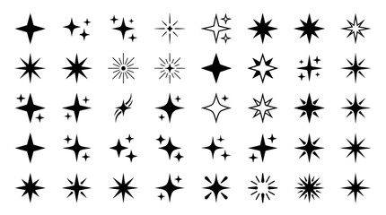 Sparkling star icon set with various magic sparkles, shine effects, twinkle stars, and burst symbols isolated on white background © Rishi