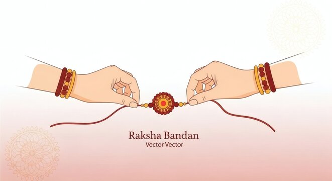 Raksha Bandhan Hands Illustration &ndash; Sister Tying Sacred Rakhi Thread to Brother Wrist