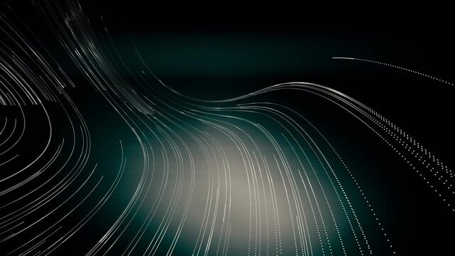 Abstract lines wave with flowing small particles dance motion on wave and light abstract background.