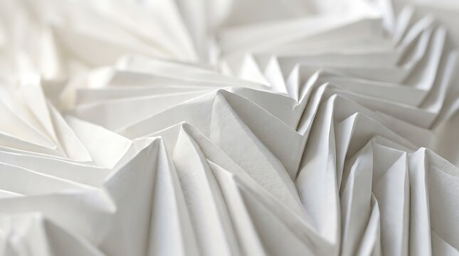 Close-up of folded white accordion surface showing intricate textures. Abstract background for design projects.