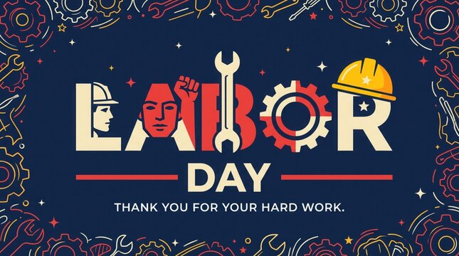 Labor day celebration with tools helmet and worker portrait in vector illustration