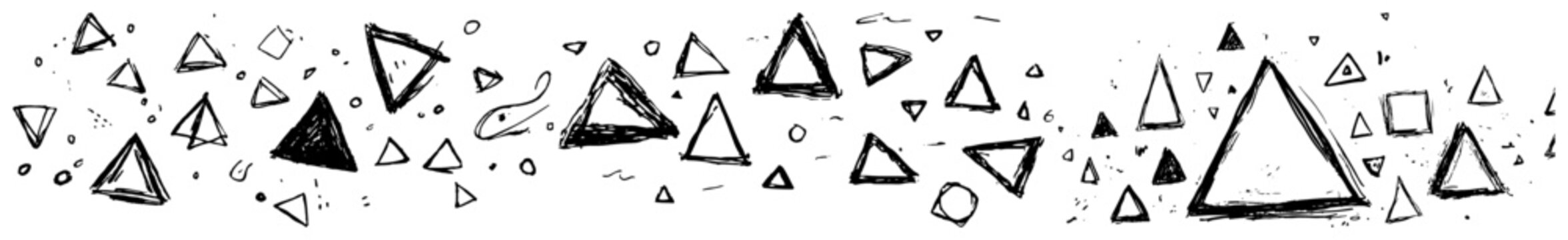 Floating abstract geometric shapes with triangles and squares in hand drawn doodle sketch style