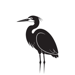 Obraz premium Great blue heron bird silhouette vector icon with long neck and sharp beak for wildlife and nature branding