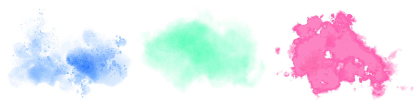 Watercolor stain decoration. blue green violet purple colored splatter brush