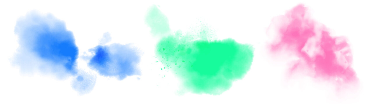 Watercolor stain decoration. blue green violet purple colored splatter brush