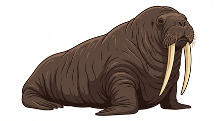Large Brown Walrus with Tusks Vector Illustration © Dian