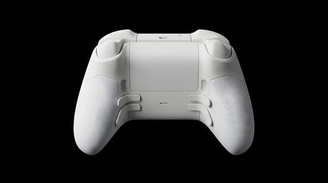 White Wireless Game Controller With Textured Grips Seen From The Back In A Studio Environment With A Soft Gray Background