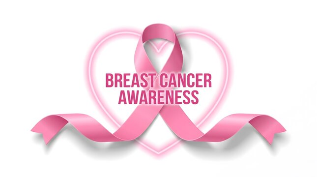 Breast cancer awareness design featuring a pink ribbon shaped like a heart on a white background