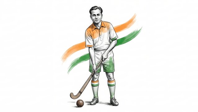 Premium Ink Sports Poster of Major Dhyan Chand