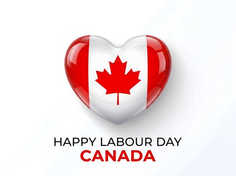 Glossy heart shape with canadian flag design for happy labour day celebration in canada isolated on white