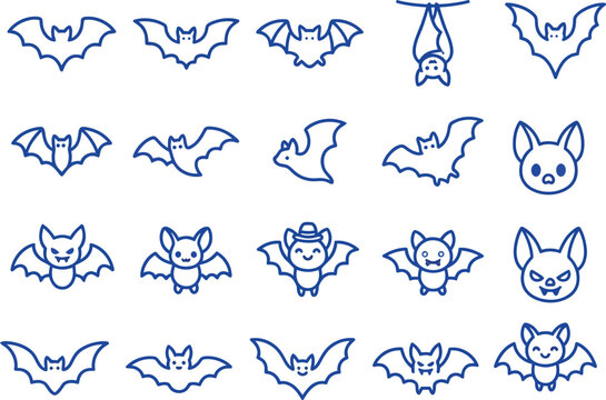 Collection of hand drawn bat doodles and sketches isolated on a white background for halloween design projects