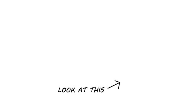 Hand-drawn "look at this" text animation with animated arrow pointer