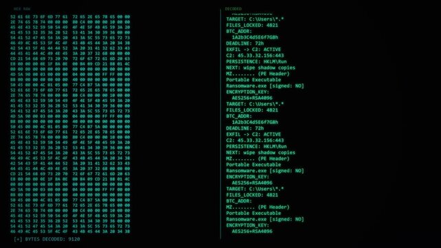 Cyan Green CRT Malware Hex Decode Phase Transition Center Loading Reveal Loop Motion Graphic