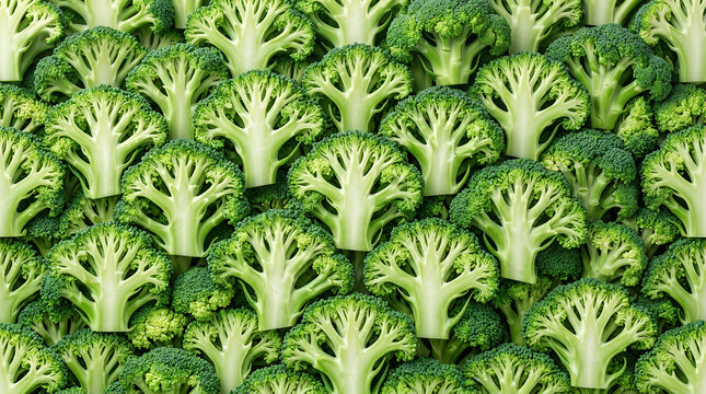 Fresh green broccoli arranged in a vibrant pattern for healthy eating concept
