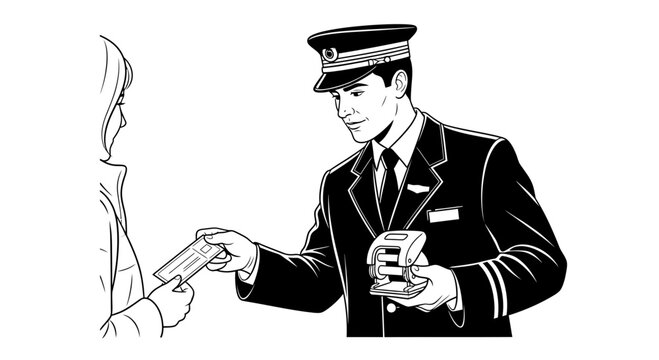 Train Conductor Punching Passenger Ticket