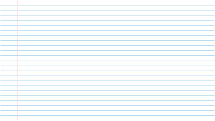 Blank lined notebook page template featuring horizontal blue lines with a vertical red margin line with displays clean white left side surface copy space stationerysupplies PNG © Bullah