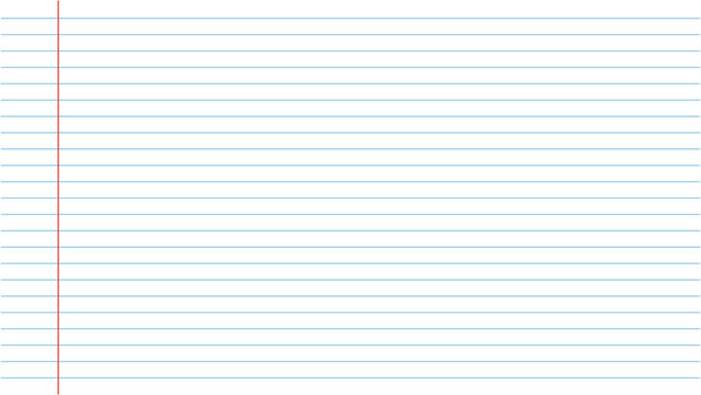 Blank lined notebook page template featuring horizontal blue lines with a vertical red margin line with displays clean white left side surface copy space stationerysupplies PNG