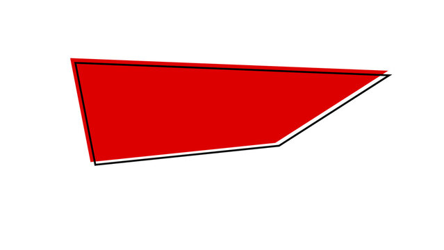 Minimalist red geometric shape tag element with sharp corners for modern graphic design projects with polygon shape featuring black outline isolated plain white background PNG