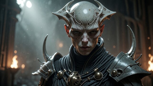 Ethereal Alien Warrior with Intricate Biomechanical Armor