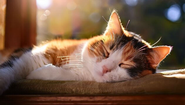 calico cat napping in sunbeam cozy and peaceful feline rest