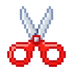 Fototapeta premium red handles scissors tool object tailor crafting stationary office equipment retro pixel art vector graphic illustration design asset